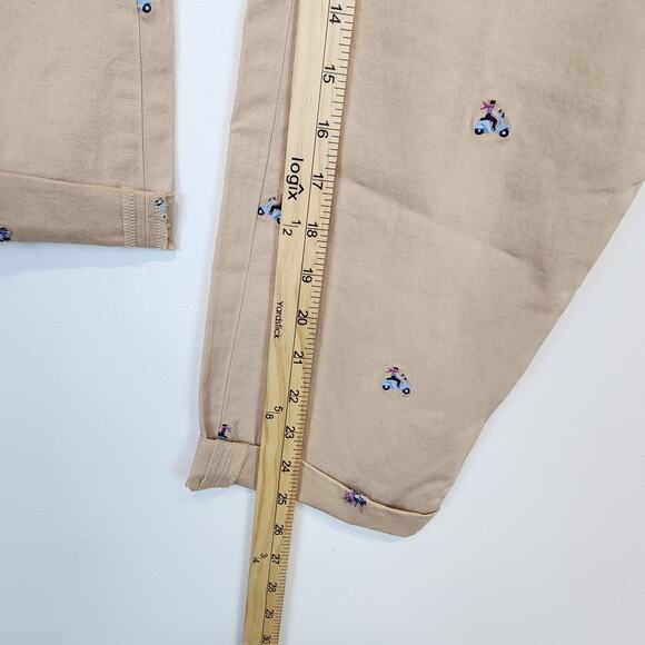 Talbots Relaxed Chino Pants Size 10P Embroidered Vespa Ride Moped Rolled Cuff - Picture 10 of 13
